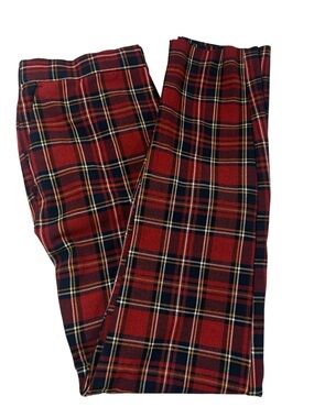 Zara Red Plaid Tartan Slim Leg Pants XS High Waisted Holiday Dark Academia